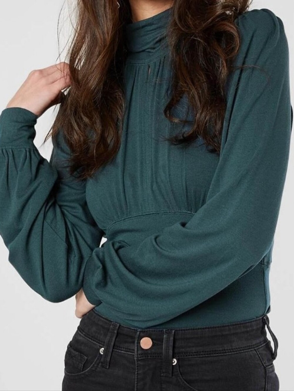 Fashion Nova XL Cropped Turquoise Top Stretch Long Sleeve Mock Neck Womens
